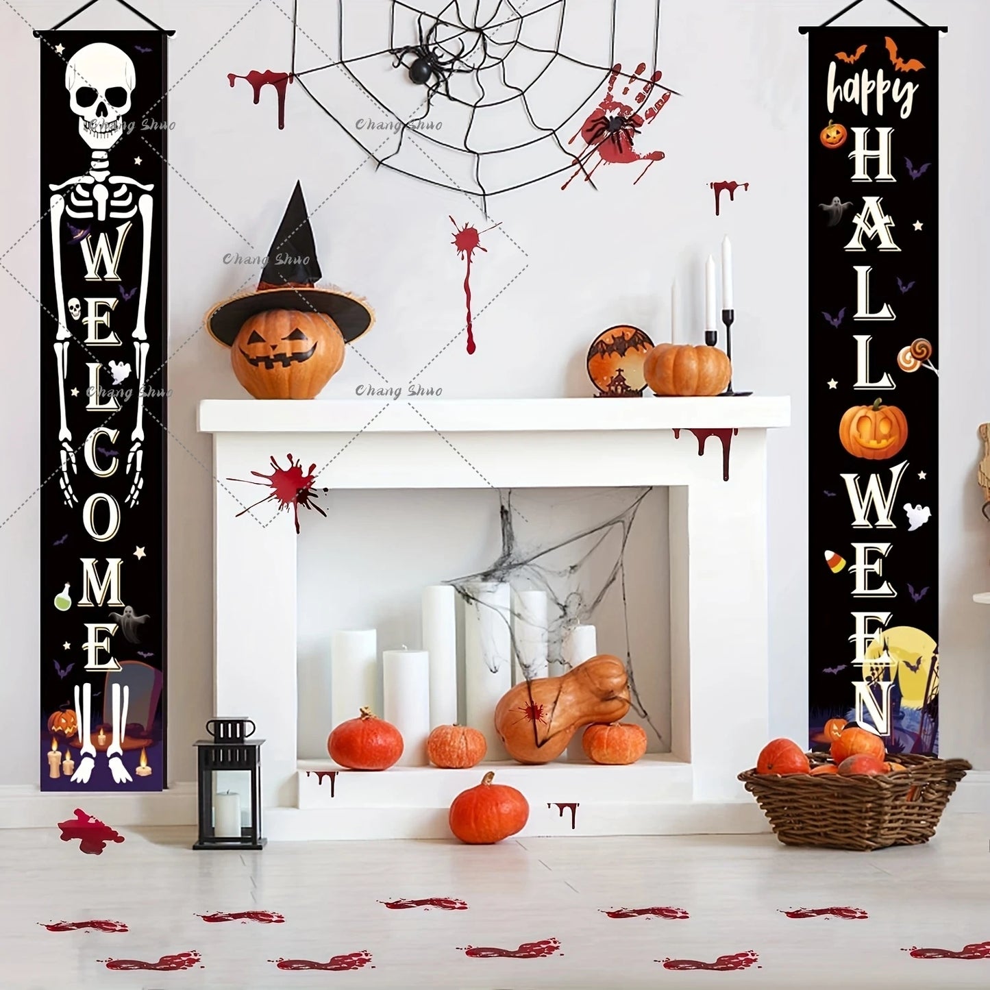 Halloween Door Curtain Banner – Pumpkin Ghost Trick or Treat Party Decorations