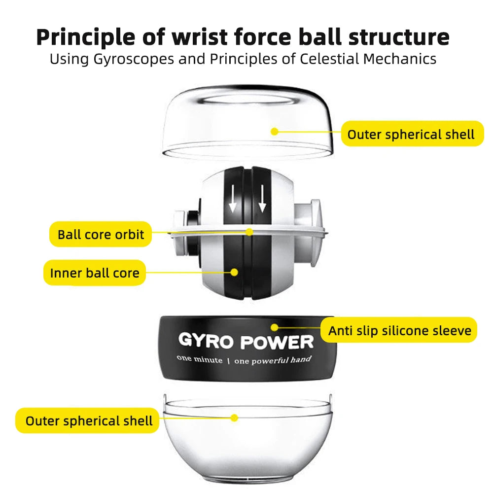 LED Gyro Wrist Power Ball - Auto-Start Grip Trainer for Hand, Arm, and Wrist Strength