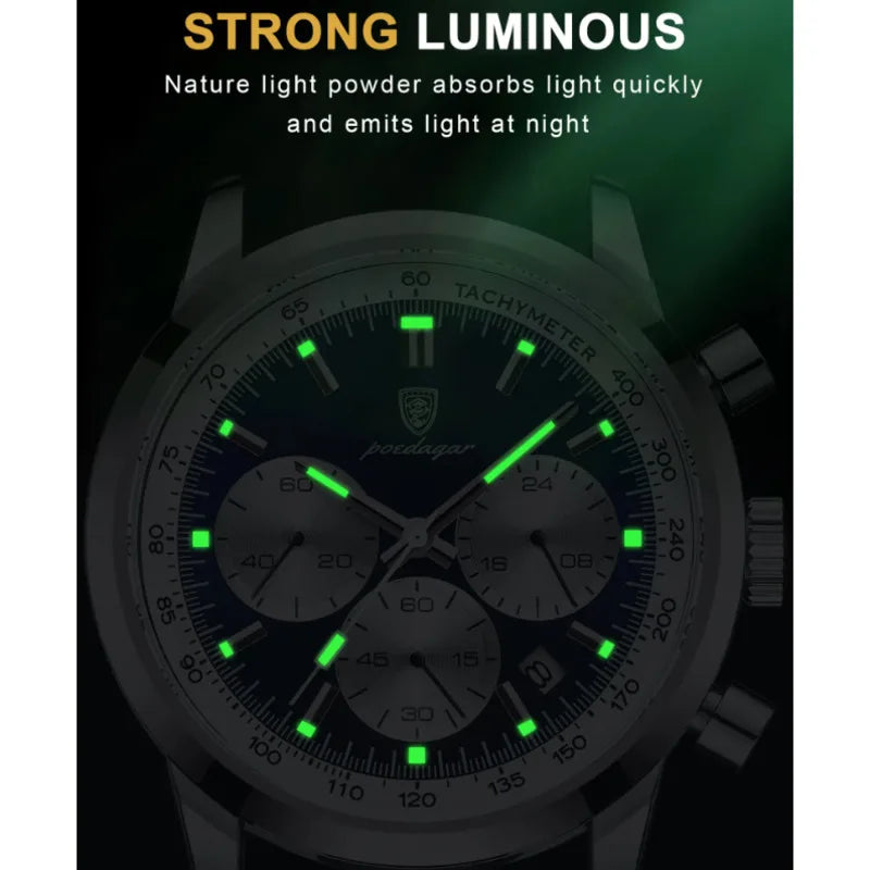 Men's Luxury Waterproof Chronograph Watch – Luminous Leather Quartz Wristwatch