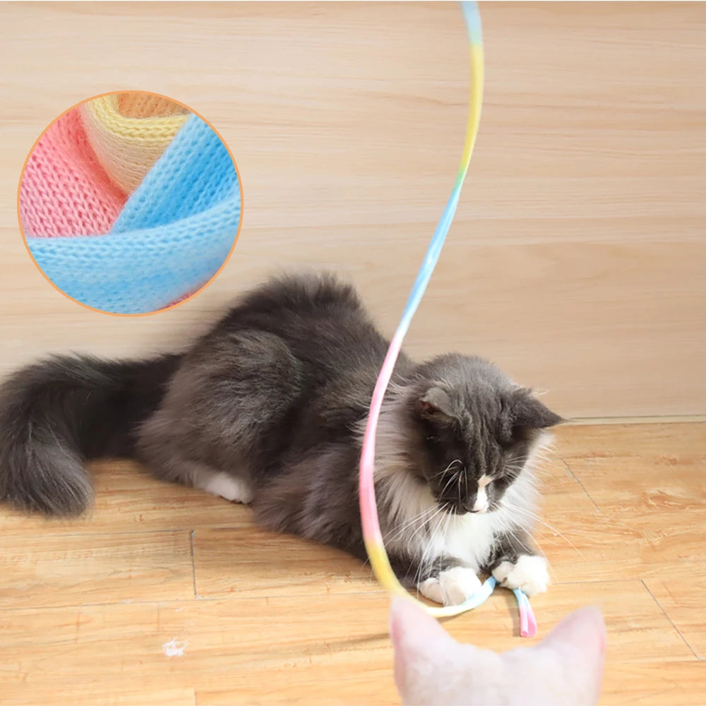 Interactive Cat Rainbow Wand Toys – 2Pcs Colorful Ribbon Charmer for Kittens