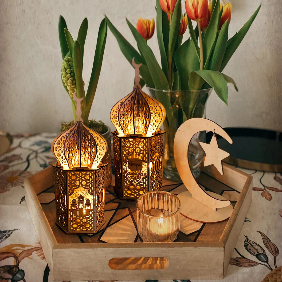 Eid Mubarak Wooden Palace Light – Ramadan Home Decoration & Islamic Party Supplies