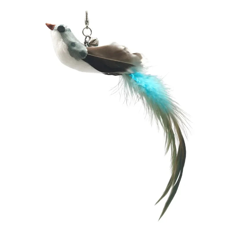 Natural Feather Cat Teaser Replacement Head – Bite-Resistant Toy with Bells
