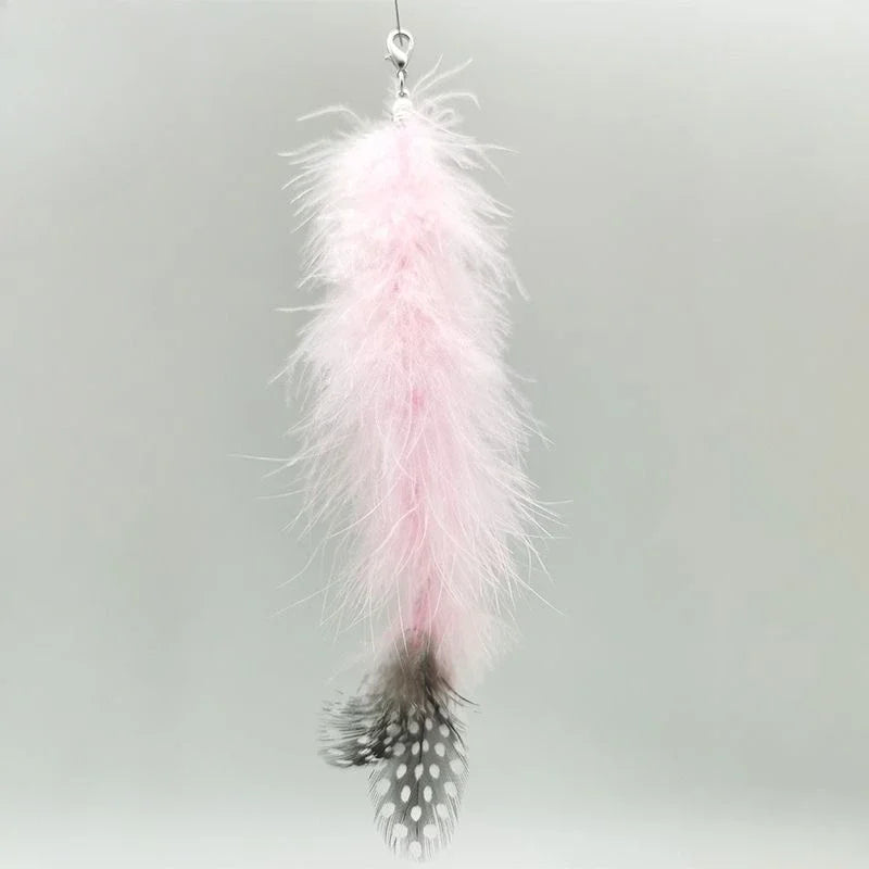 Natural Feather Cat Teaser Replacement Head – Bite-Resistant Toy with Bells