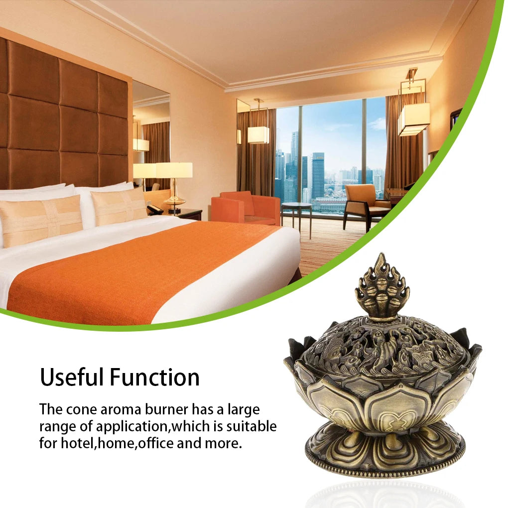 Alloy Incense Burner – Handmade Bronze Flower Aroma Censer for Yoga Studios