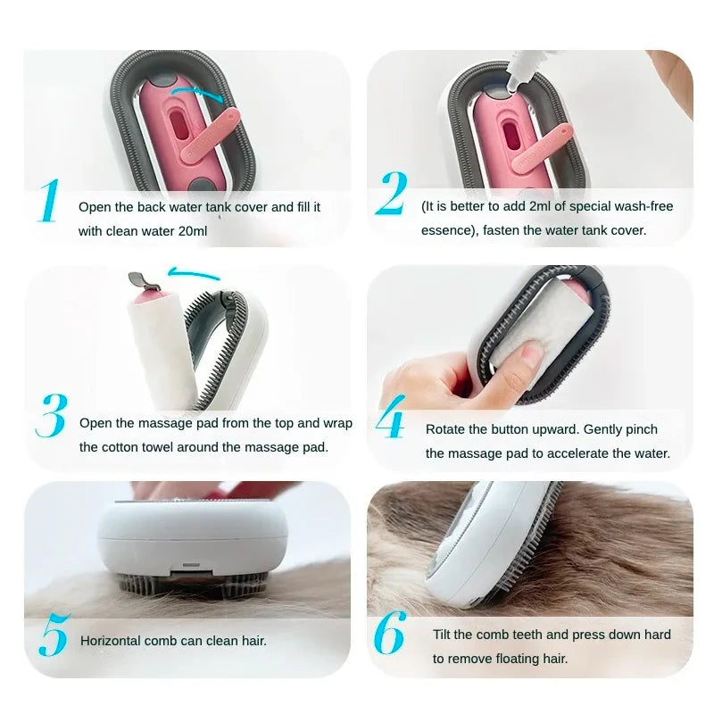 Multifunctional Pet Grooming Brush with Water Tank – Cat & Dog Massage Comb