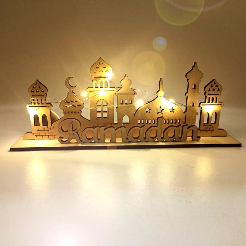 2024 Eid Mubarak LED Wooden Lighting Table Ornaments – Ramadan Home Decoration