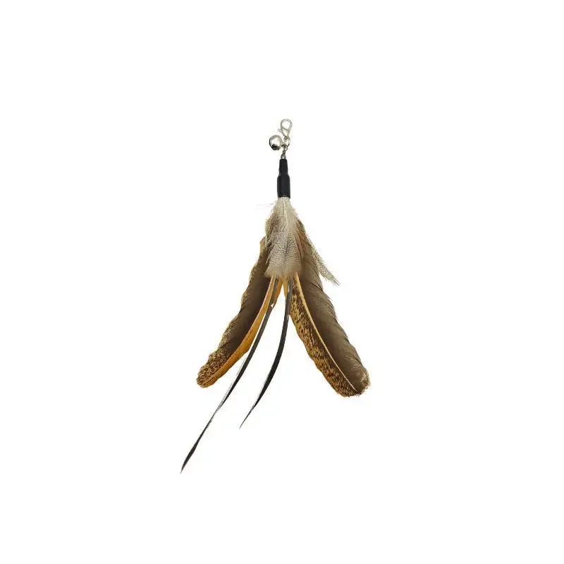 Natural Feather Cat Teaser Replacement Head – Bite-Resistant Toy with Bells