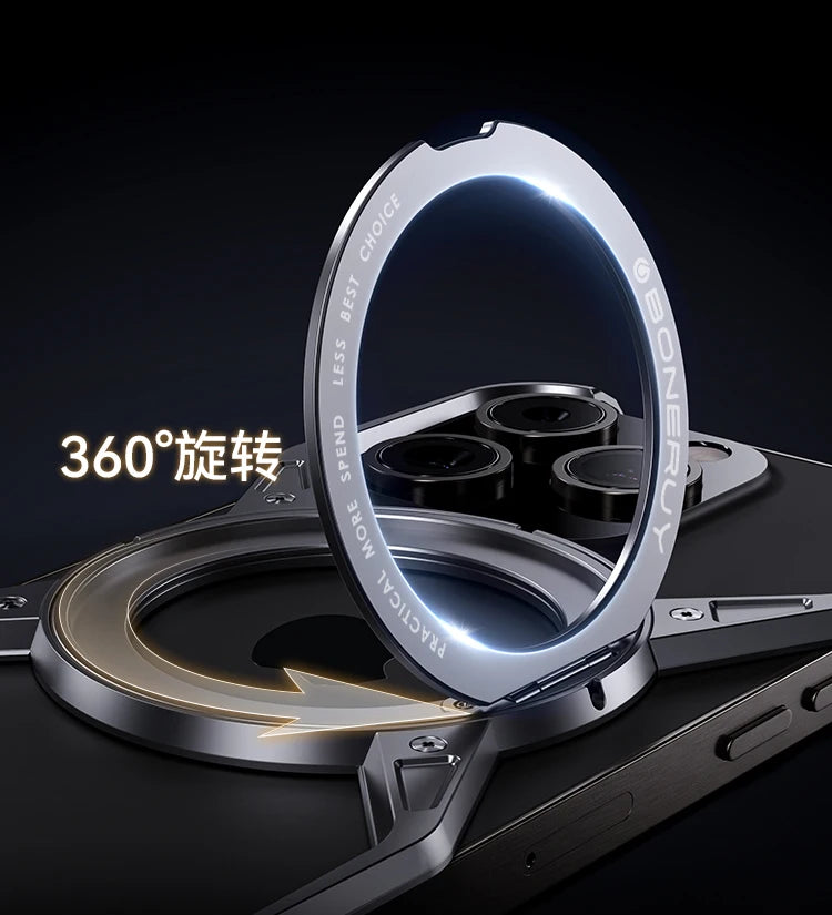 Metal Aluminum Alloy Magnetic Frameless Phone Case for iPhone 13/14/15 Pro Max - 360° Rotating Bumper, Shockproof Design