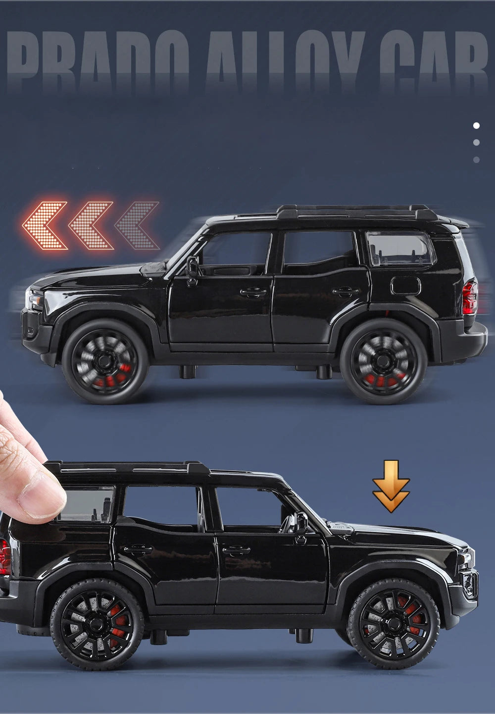 1:32 Toyota 2024 Prado Land Cruiser SUV Diecast Metal Car Toy with Sound & Light