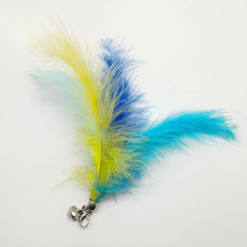 Natural Feather Cat Teaser Replacement Head – Bite-Resistant Toy with Bells