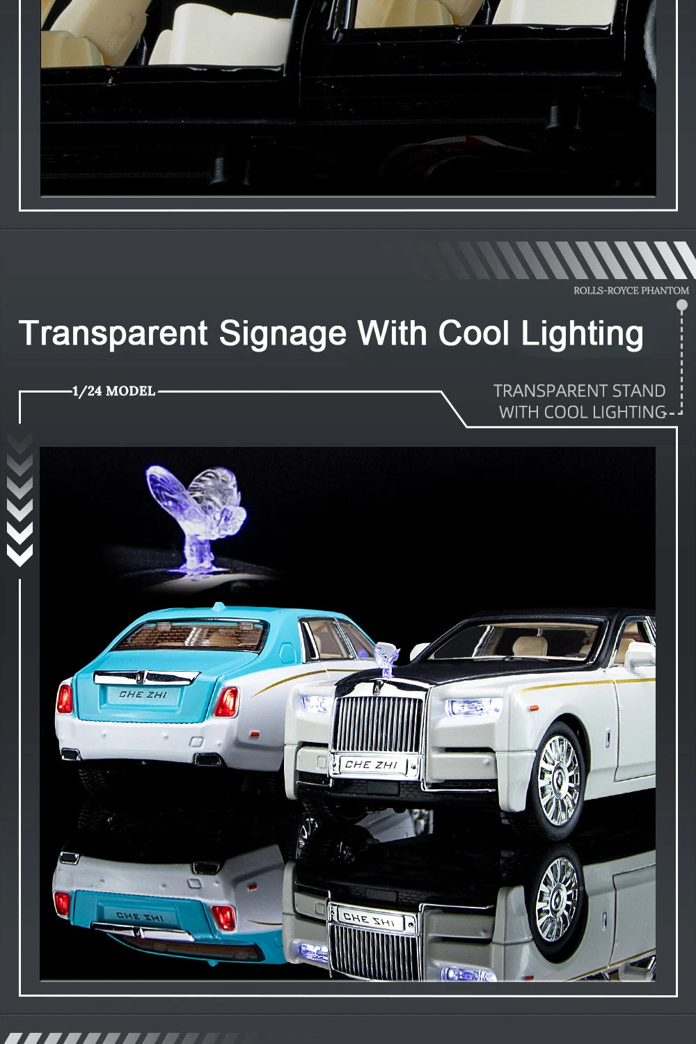 1:24 Rolls Royce Phantom Diecast Model Car – Pull Back Toy with Lights & Music