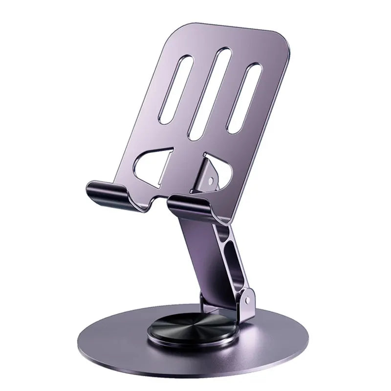 All-Metal Aluminum 360° Rotating Phone Holder – Universal Foldable Desk Stand with Double Shaft Design, Anti-Fall Stability