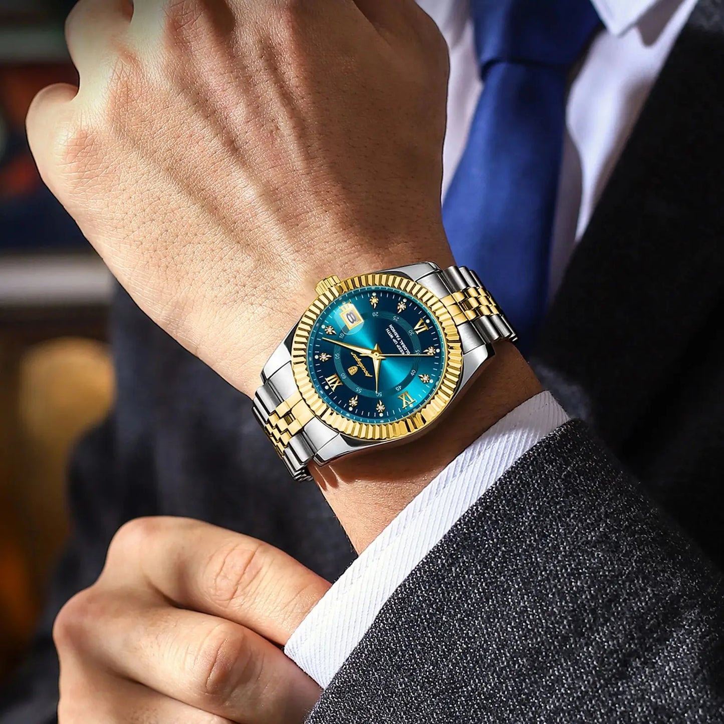 Men's Luxury Sports Watch – Waterproof Stainless Steel Quartz with Luminous Date Display