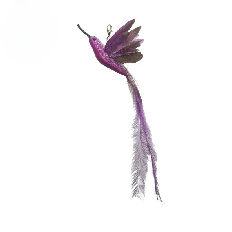 Natural Feather Cat Teaser Replacement Head – Bite-Resistant Toy with Bells