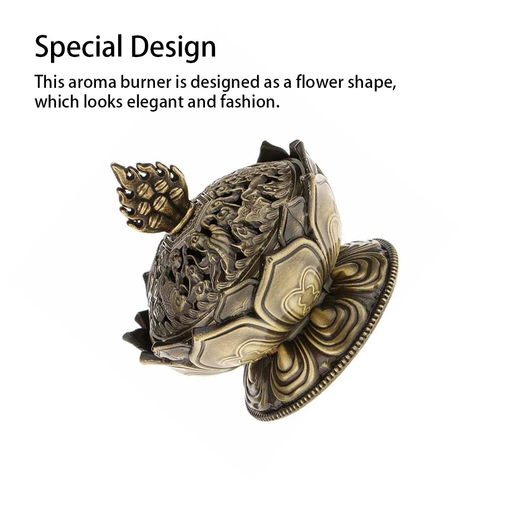 Alloy Incense Burner – Handmade Bronze Flower Aroma Censer for Yoga Studios