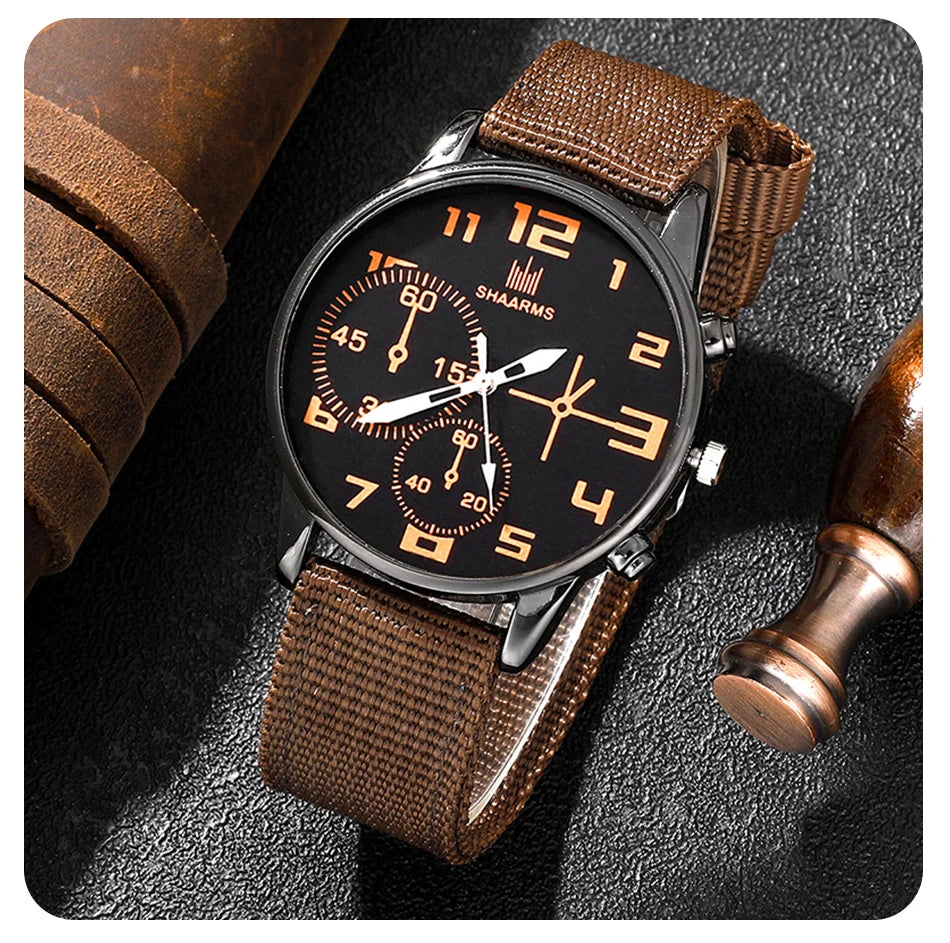 Men's 4-Piece Luxury Watch & Bracelet Set – Black Big Dial, Leather Band Quartz Watch