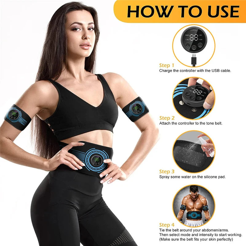 Smart Ems Abs Toning Belt – Muscle Stimulator For Abdominal Training, Body Slimming & Weight Loss - USB Rechargeable Home Fitness Equipment