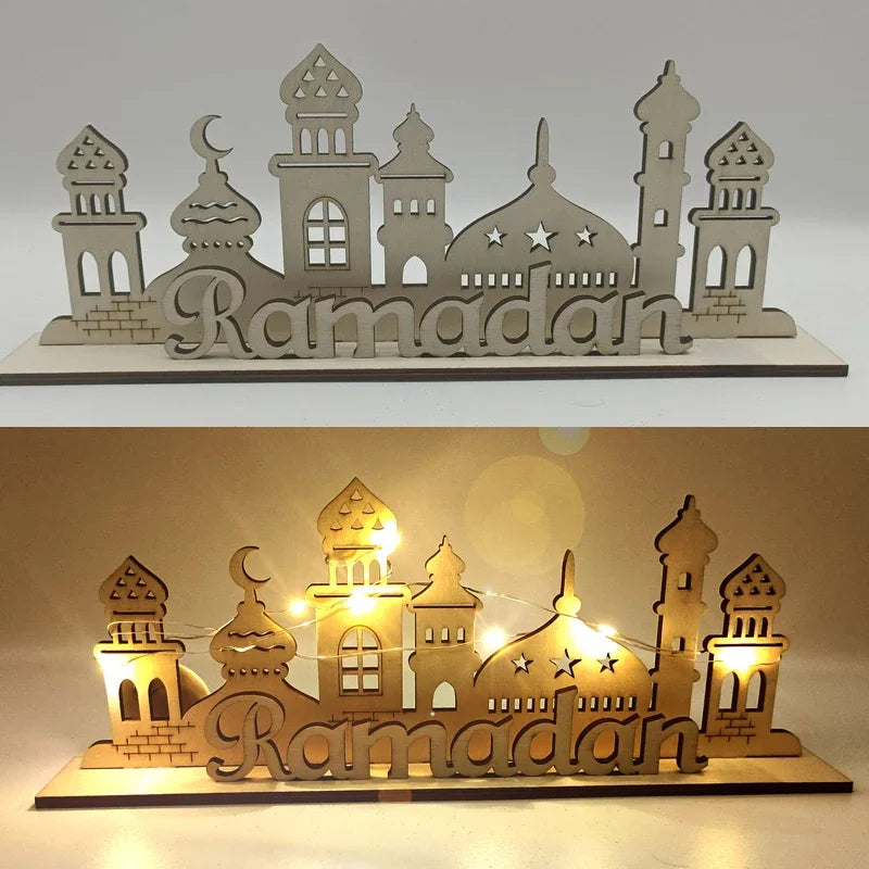 2024 Eid Mubarak LED Wooden Lighting Table Ornaments – Ramadan Home Decoration