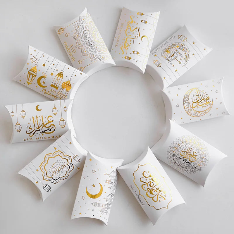 Eid Mubarak Candy Boxes - 10/20pcs Kraft Paper Gift Packing for Ramadan Kareem Party Supplies 2025