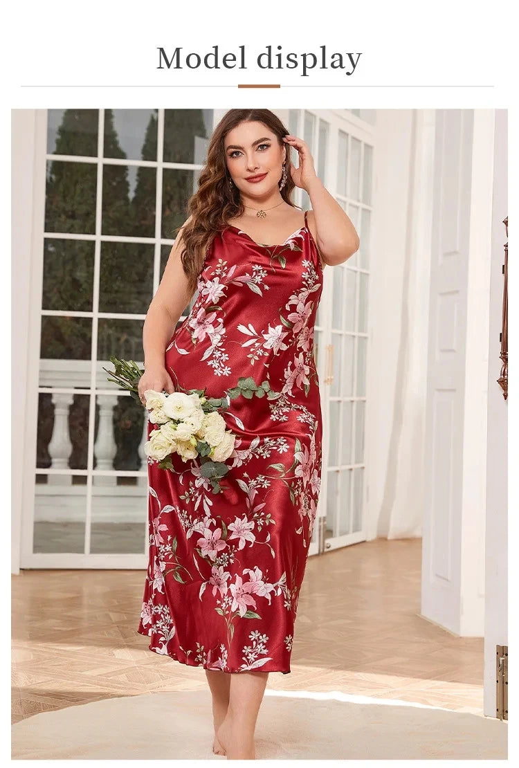 XL-5XL Women's Satin Nightgown - Loose Fit Summer Loungewear