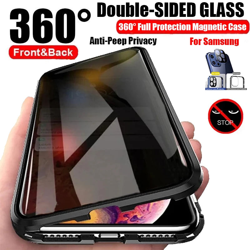 Double-Sided Privacy Glass Case for Samsung Galaxy S24, S23, S22, S21 Ultra Plus – Anti-Peeping & Camera Lens Protection