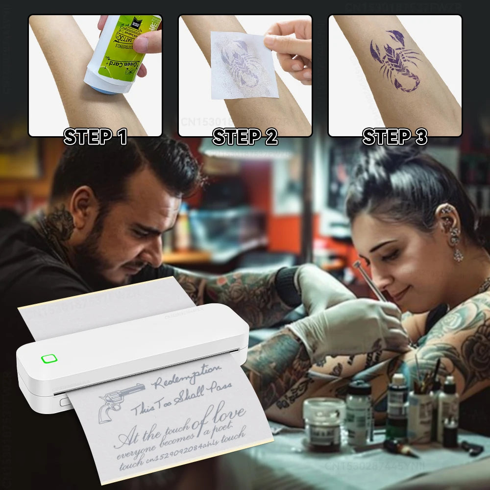 Portable A4 Inkless Bluetooth Thermal Printer - Wireless Document & Tattoo Stencil Printer