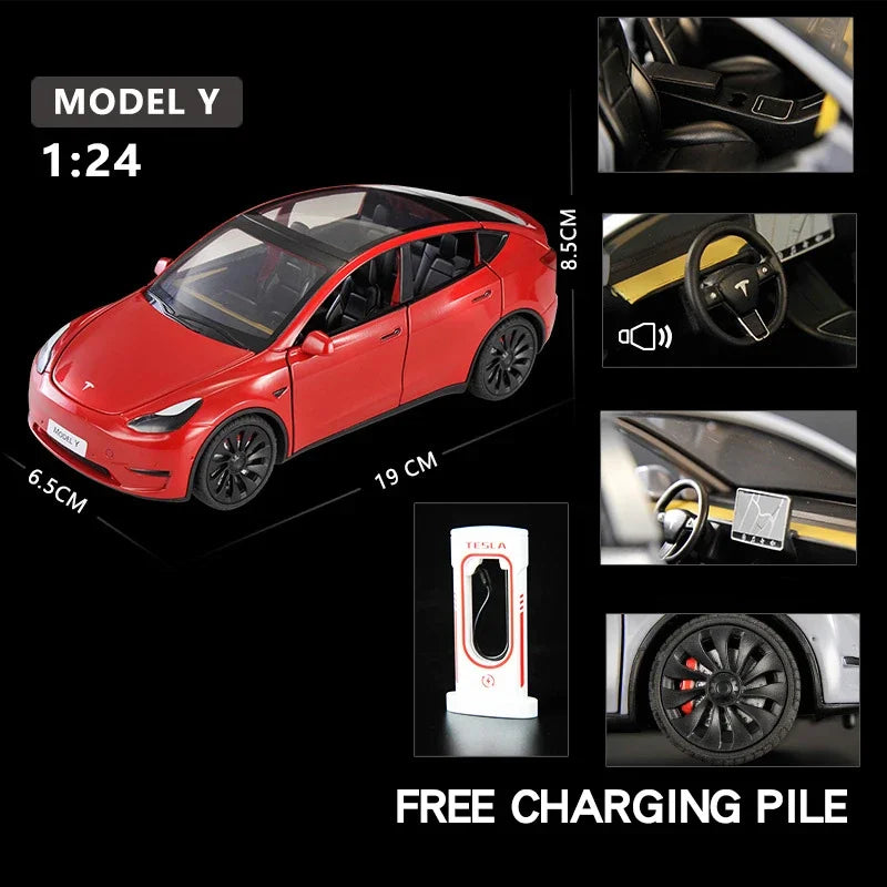 1:24 Tesla Model Y, 3, S Diecast Car – Alloy Toy with Sound & Light