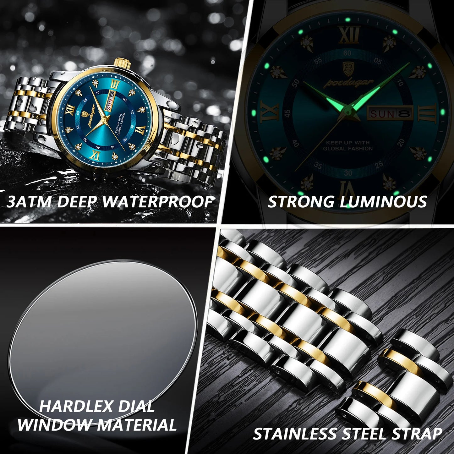 Men's Luxury Sports Watch – Waterproof Quartz with Luminous Date & Week Display