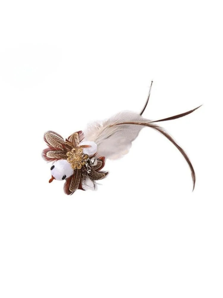 Natural Feather Cat Teaser Replacement Head – Bite-Resistant Toy with Bells