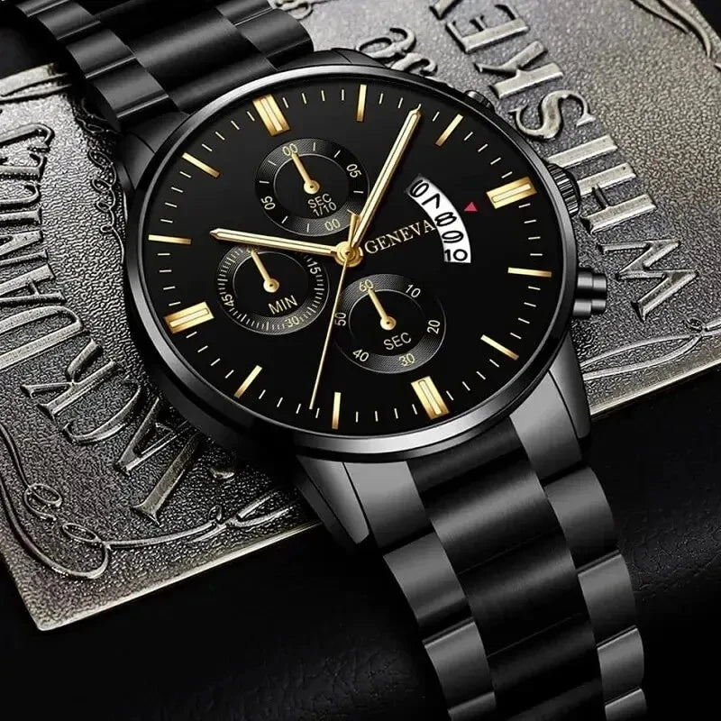 Men's Fashion Stainless Steel Quartz Watch – Luxury Business Calendar Wristwatch