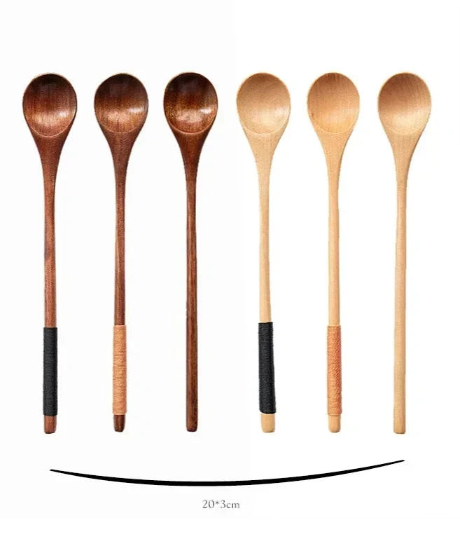 Deluxe Bamboo Wooden Spoon with Long Handle – Multifunctional Stirring & Soup Teaspoon for Kitchen Use
