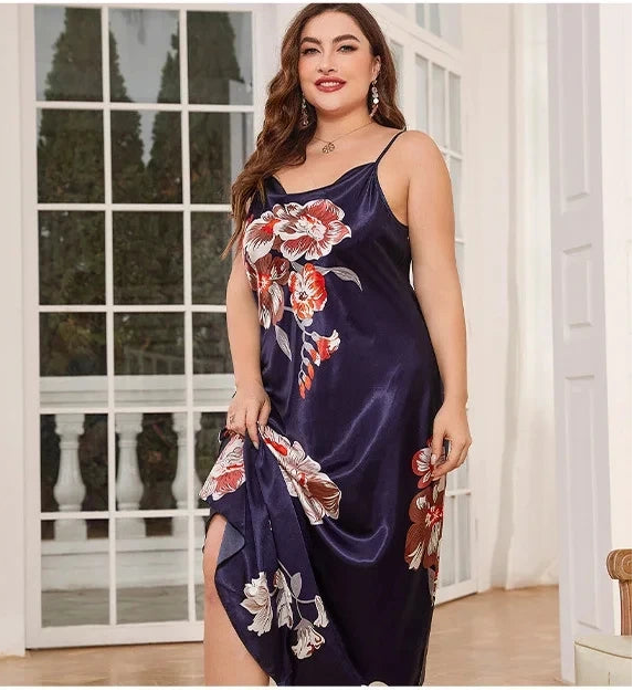 XL-5XL Women's Satin Nightgown - Loose Fit Summer Loungewear