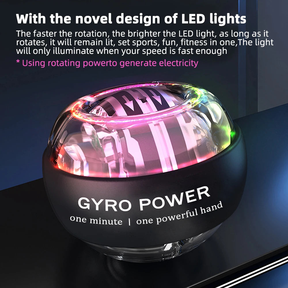 LED Gyro Wrist Power Ball - Auto-Start Grip Trainer for Hand, Arm, and Wrist Strength