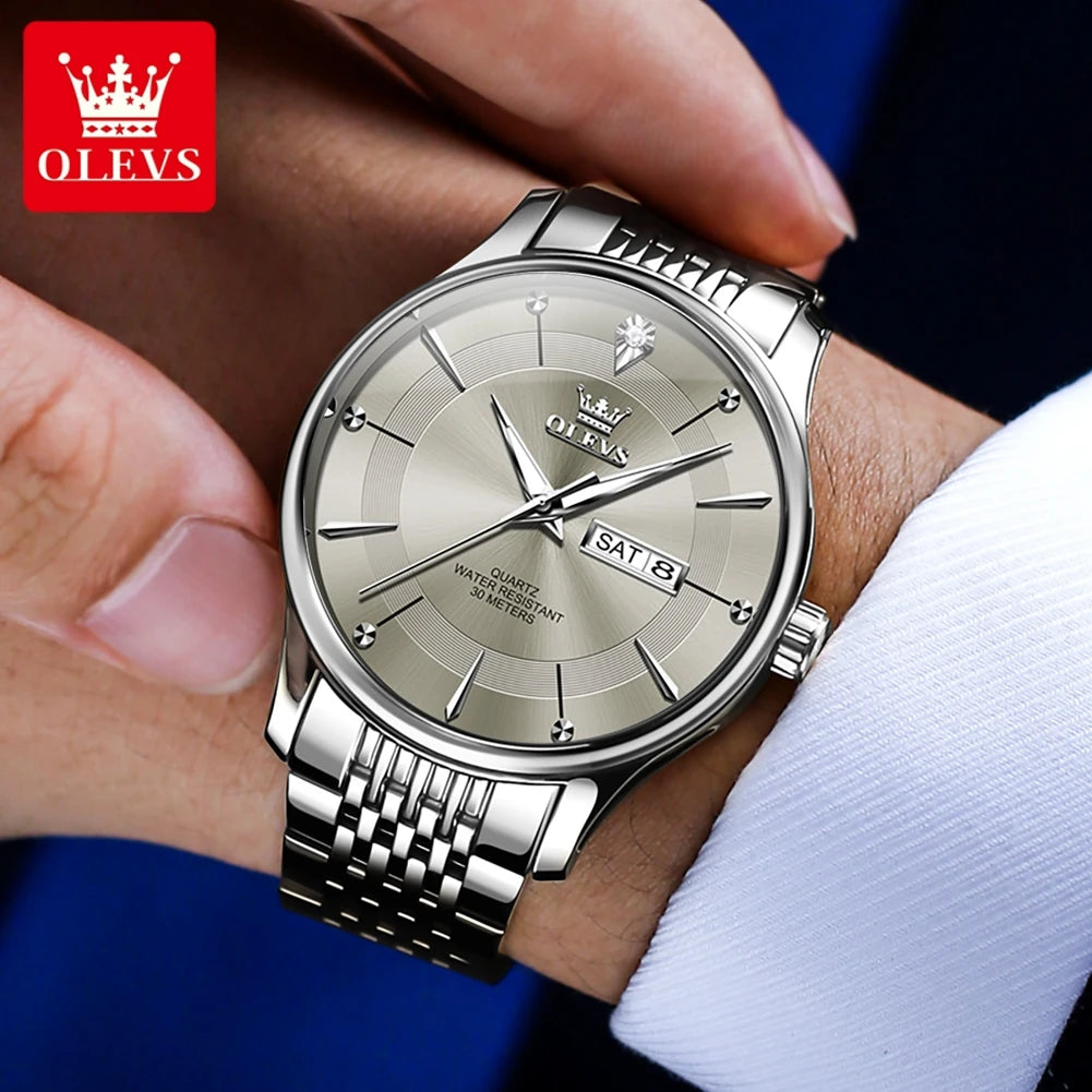 Men's Business Quartz Watch – Waterproof Stainless Steel with Luminous Hands & Date Display