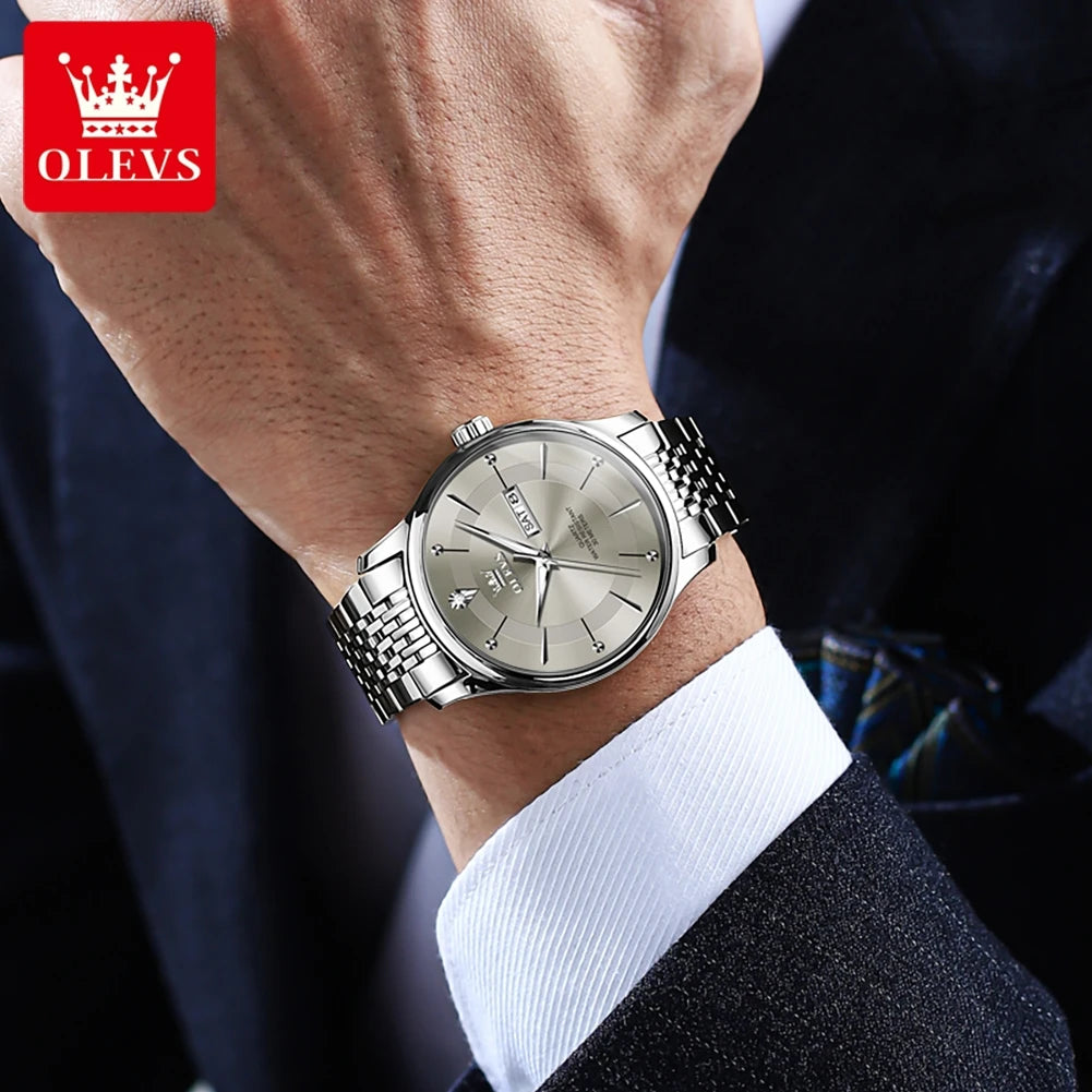Men's Business Quartz Watch – Waterproof Stainless Steel with Luminous Hands & Date Display