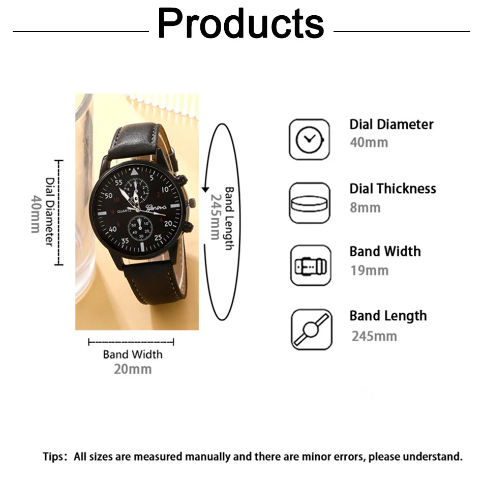 5-Piece Men's Fashion Watch & Bracelet Set – Sports Style, Leather Band Quartz Wristwatch