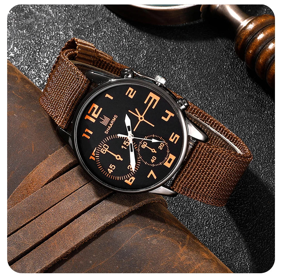 Men's 4-Piece Luxury Watch & Bracelet Set – Black Big Dial, Leather Band Quartz Watch