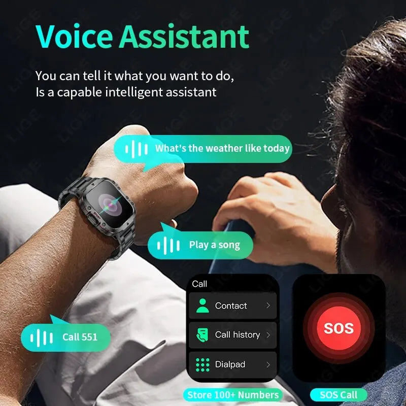 LIGE 1.96" Smart Watch Bluetooth Call & Voice Assistant | Waterproof Fitness Tracker for Men