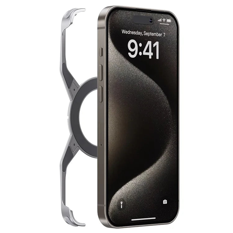 Metal Aluminum Alloy Magnetic Frameless Phone Case for iPhone 13/14/15 Pro Max - 360° Rotating Bumper, Shockproof Design