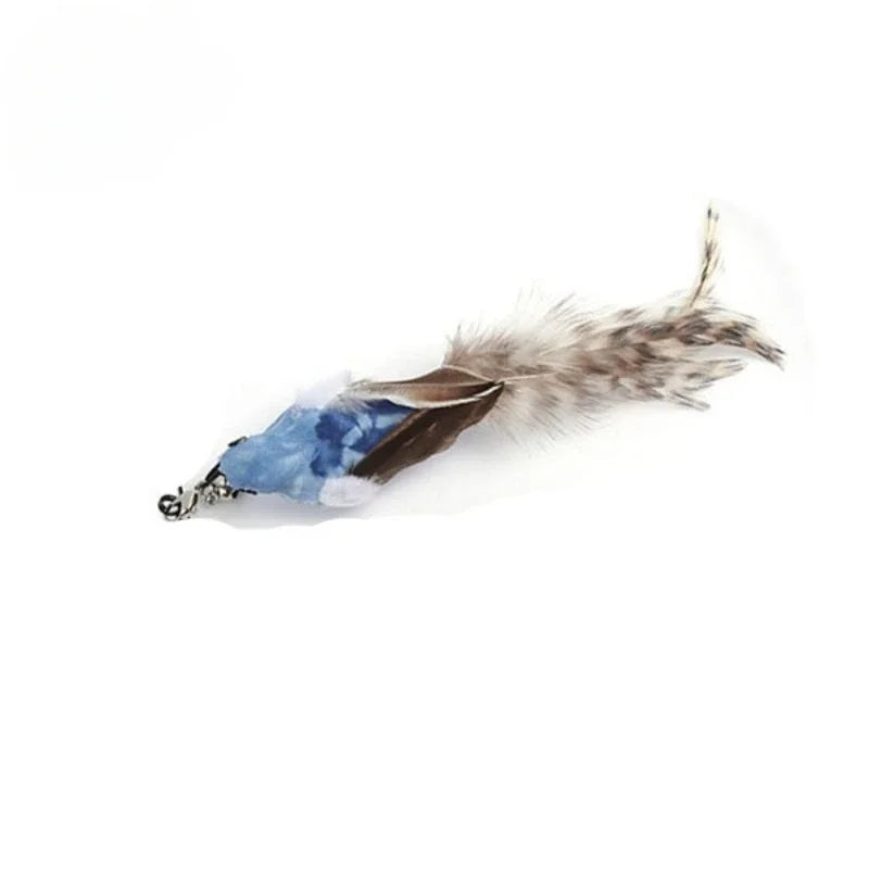 Natural Feather Cat Teaser Replacement Head – Bite-Resistant Toy with Bells