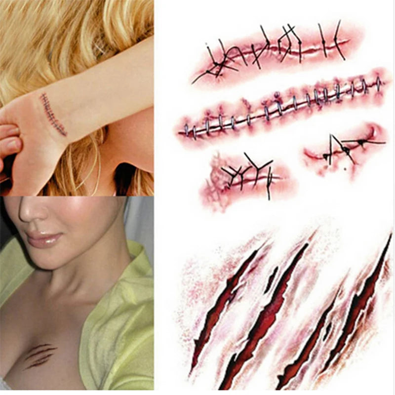Halloween Bloody Wound Tattoo Stickers – Waterproof Temporary Scary Fake Tattoos
