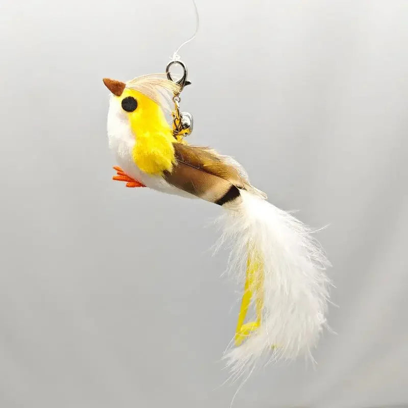 Natural Feather Cat Teaser Replacement Head – Bite-Resistant Toy with Bells