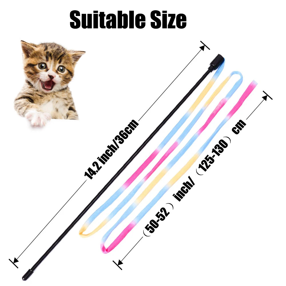 Interactive Cat Rainbow Wand Toys – 2Pcs Colorful Ribbon Charmer for Kittens