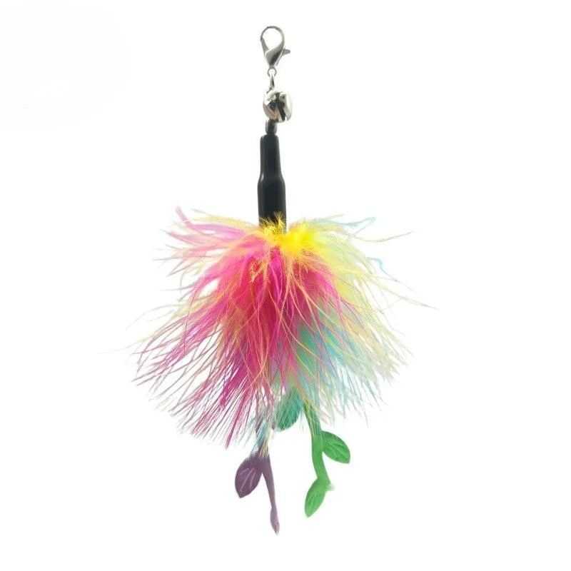Natural Feather Cat Teaser Replacement Head – Bite-Resistant Toy with Bells