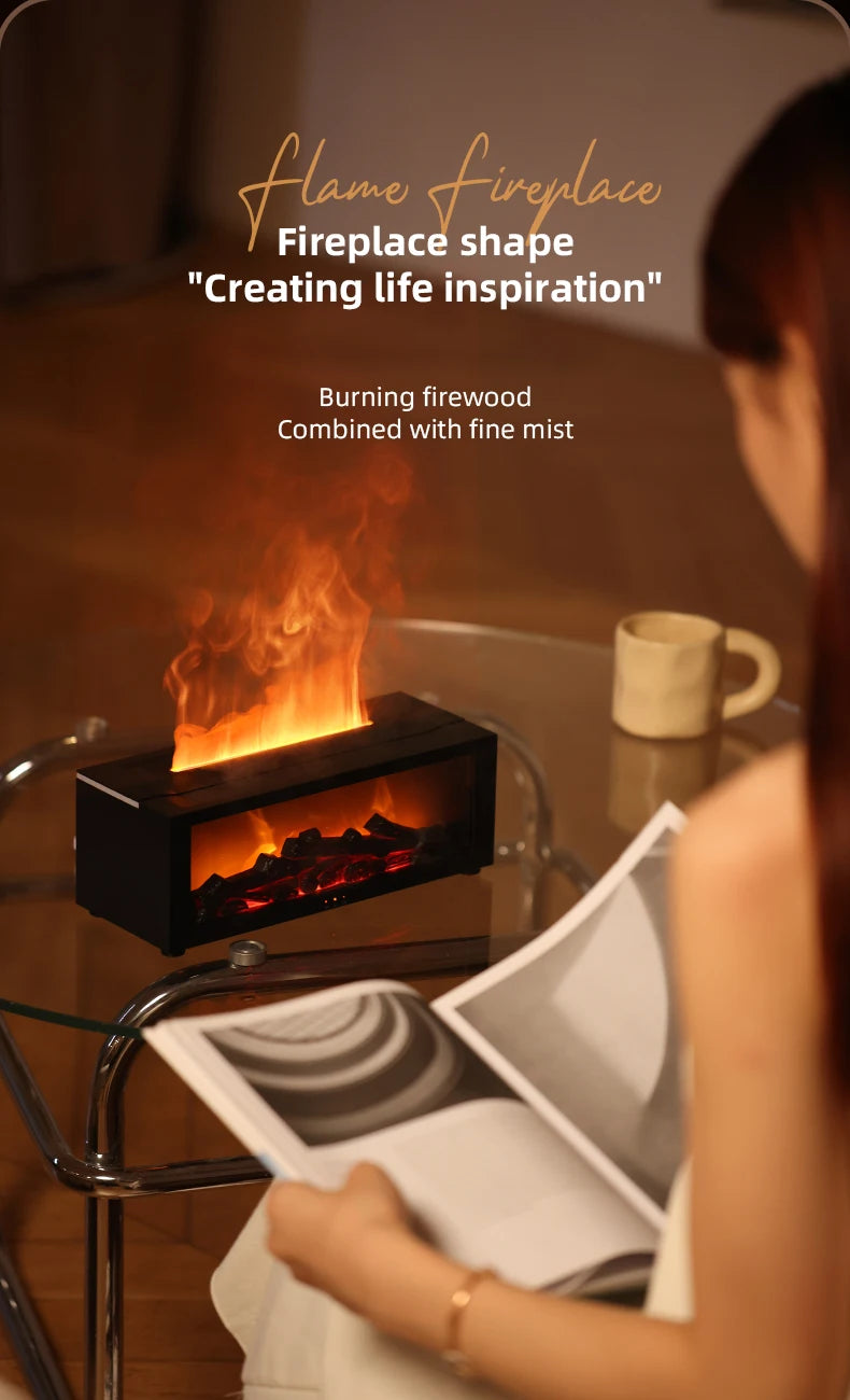 Fireplace Flame Humidifier – Simulated Aromatherapy & Ambient Light, USB Plug-In