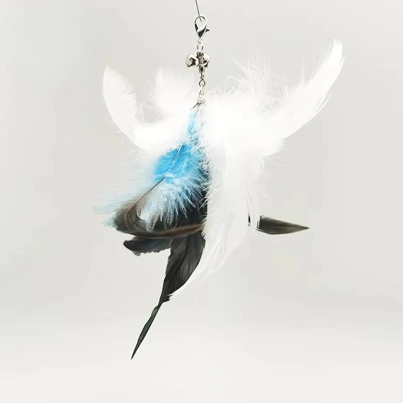 Natural Feather Cat Teaser Replacement Head – Bite-Resistant Toy with Bells