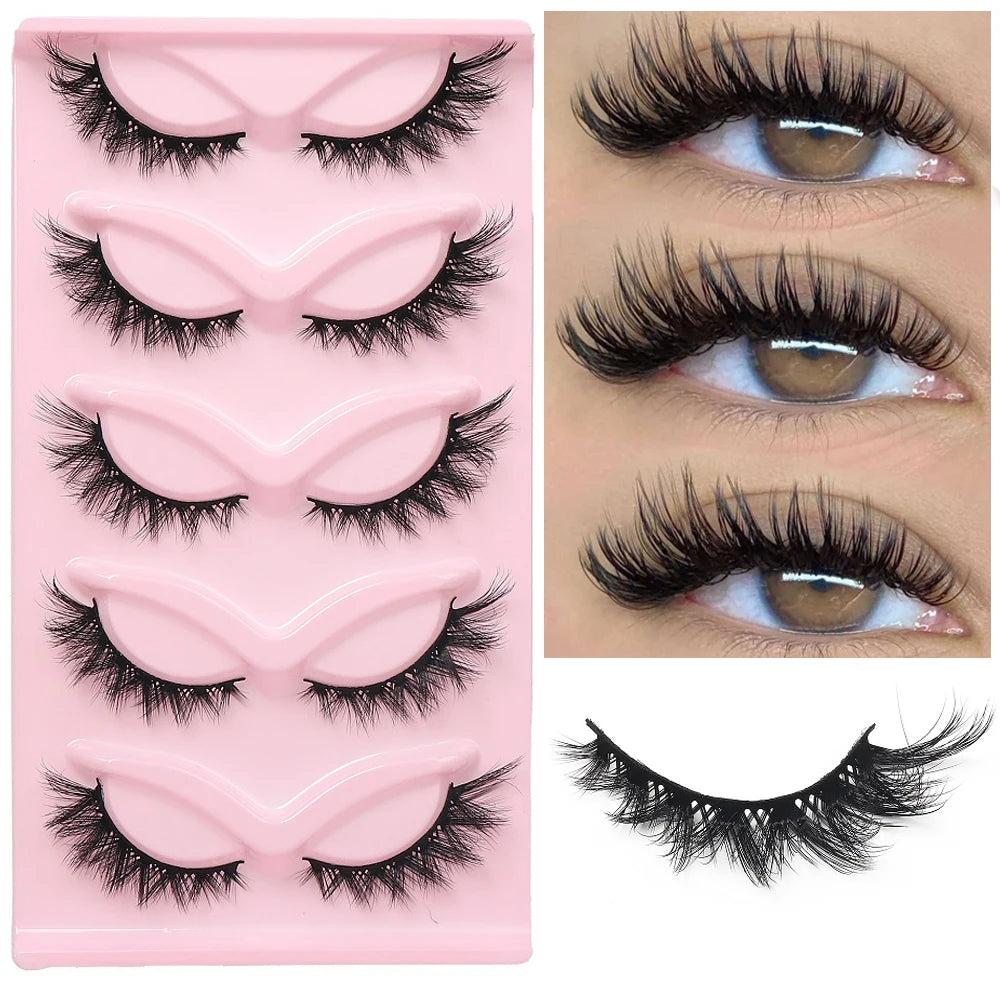 3D Cat Eye False Eyelashes – 5 Pairs Fluffy Wispy Cross Style