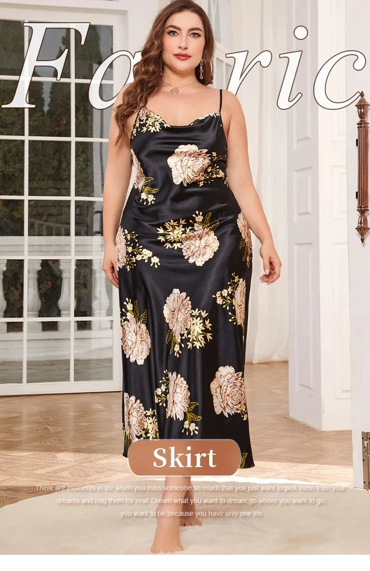 XL-5XL Women's Satin Nightgown - Loose Fit Summer Loungewear