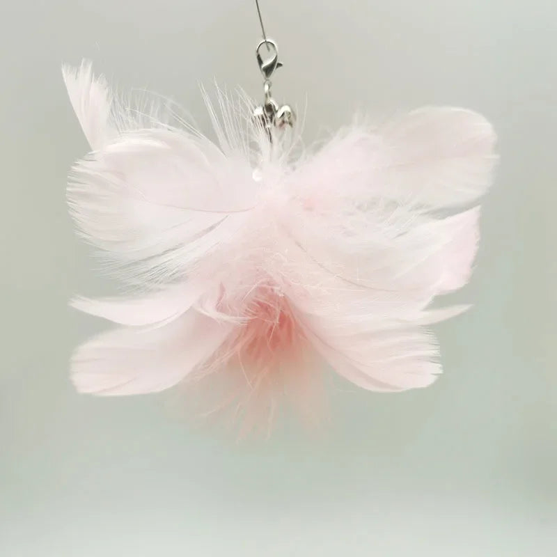 Natural Feather Cat Teaser Replacement Head – Bite-Resistant Toy with Bells