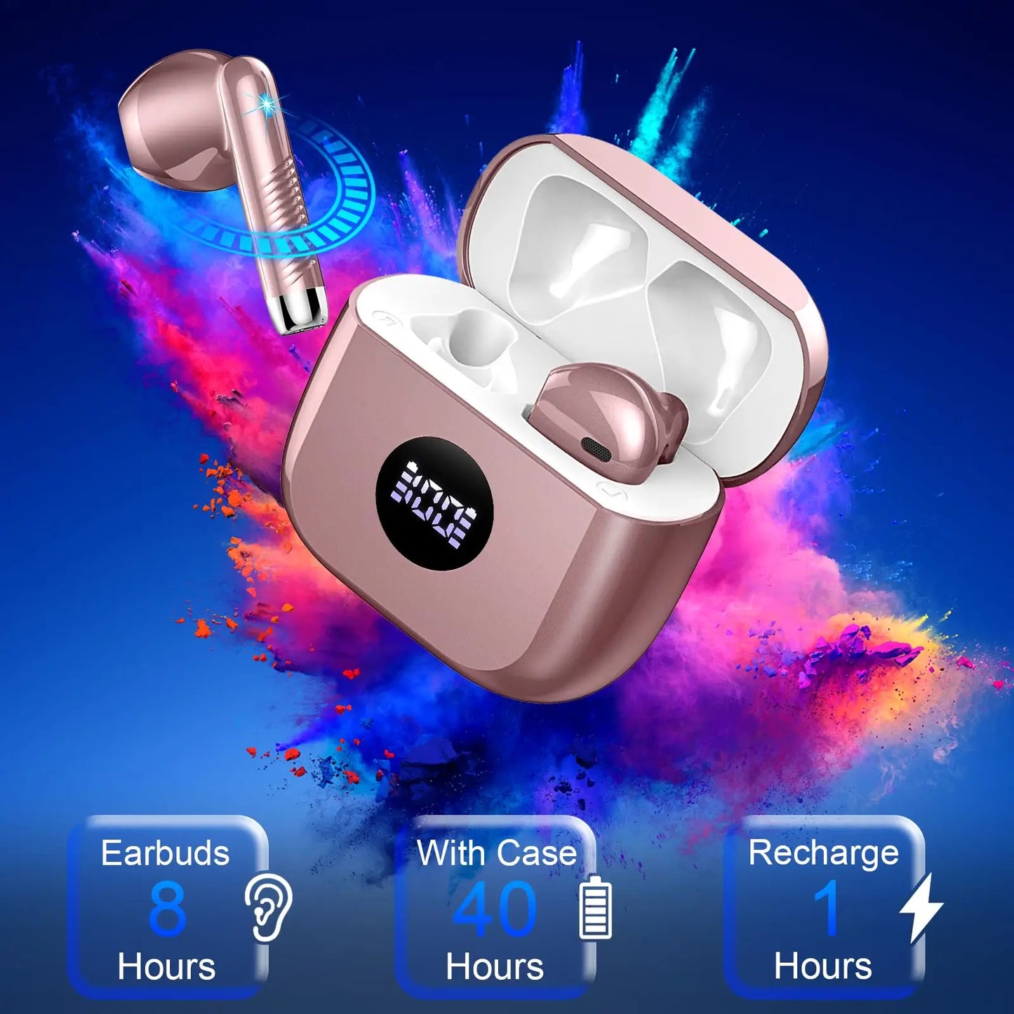 Bluetooth 5.3 Wireless Earbuds with Noise Cancelling Mic & 40H Playback